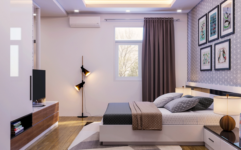 vị trí đặt bóng đèn trong phòng ngủ ở góc tường hoặc sàn nhà